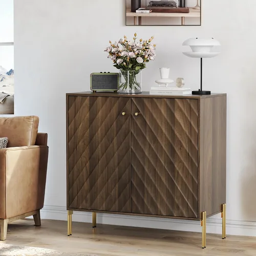 Miniatura 3 de Buffet de comedor moderno de mediados de siglo de 32 pulgadas con almacenamiento, aparador de buffet con diseño de ondas diagonales, mesa