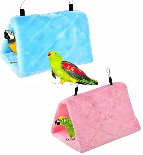 Miniatura 7 de Paquete de 2 hamacas colgantes para cama de nido de pájaros, cama para dormir, cueva colgante de felpa, cabaña feliz para mascotas, loro, periquito