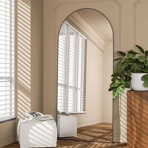 Miniatura 22 de Espejo de longitud completa de 56 x 16 pulgadas, espejo arqueado con soporte de pared, espejo de cuerpo completo plateado, para colocar de pie, Plata