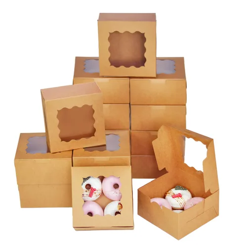 Miniatura 14 de Bakepacker 100 piezas Cajas Negras para Galletas 6x6x3 pulgadas Fácil Montaje Cajas de Pastelería Macarrones Cajas de Panadería con Ventana