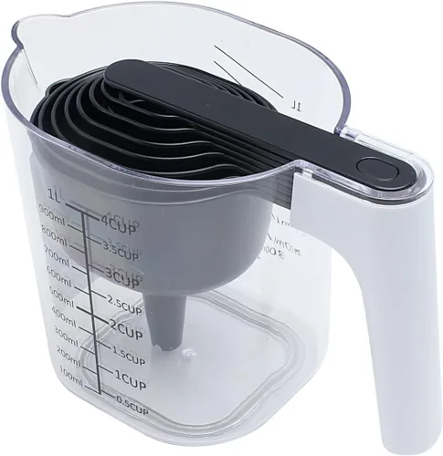 COOK WITH COLOR Juego de tazas medidoras - 9 piezas. Tazas medidoras líquidas anidables y apilables, tazas y cucharas medidoras secas con embudo y