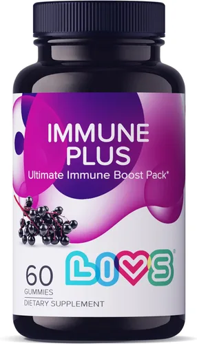 LIVS Gomitas Immune Plus – Extracto de saúco con vitamina C, D3 y zinc | Suplementos de apoyo inmunológico a base de plantas para adultos y niños |