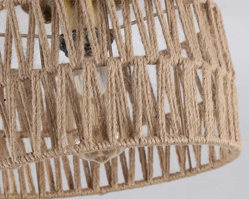 Miniatura 6 de Accesorio de Lámpara de Techo Empotrada Tejida en Oro Antiguo Costero, Luz de Techo Semi Empotrada Rústica Boho de Cuerda de Cáñamo Latón