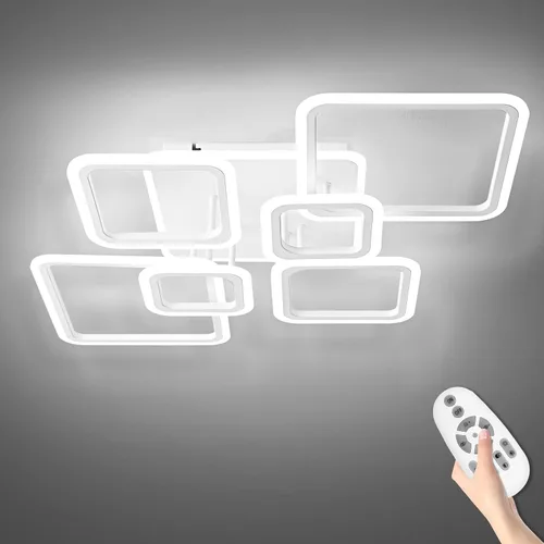 Miniatura 11 de Modernas luces LED de techo para dormitorio, 40.2 pulgadas, regulables, cuadradas, 6+1 anillos, luces de techo para sala de estar con control remoto