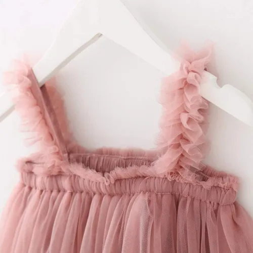 Miniatura 2 de Vestido de fiesta de tul con tirantes para niña, vestido de fiesta de tul y princesa, talla 6 M-5T, color rosa