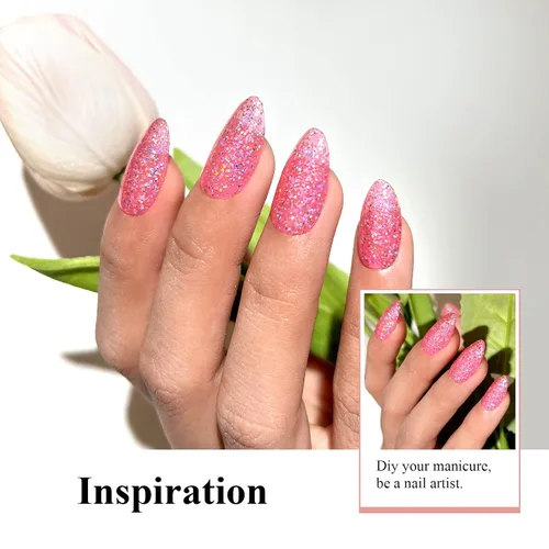 Miniatura 6 de Esmalte de uñas de gel con purpurina, 0.5 fl oz, color rosa brillante, de remojo, con LED, UV, kit de esmalte de uñas de gel para manicura en salón