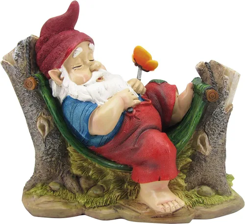 Comfy Hour Estatuas de gnomo de jardín de 8 x 7 pulgadas para decoración al aire libre, estatua rústica antigua de enano vintage, gnomo dormido en