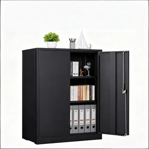 Gabinete de almacenamiento de metal con puertas y estantes, gabinetes de garaje negros, gabinete de almacenamiento con cierre de acero para almacén