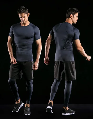 Miniatura 8 de ATHLIO Paquete de 1 o 3 camisetas de compresión de manga corta para hombre, camisetas deportivas de capa base, camiseta de entrenamiento atlético