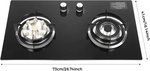 Miniatura 2 de Placa de cocina de gas integrada de 5.2 KW, estufa natural de alta potencia con doble quemador, vidrio templado con protección contra llamas