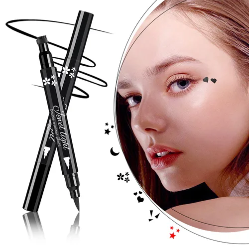 Miniatura 6 de Pinkiou 2 en 1 Lápiz delineador de ojos líquido de doble cabeza. Sello de gel súper delgado. Punta de fieltro, alto pigmento negro impermeable y a
