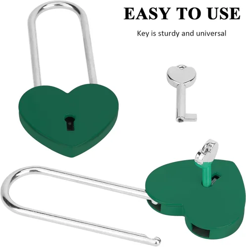 Miniatura 4 de Love Lock - Candado de corazón, 1.969 in, 3.5 pulgadas, pintura de goma, color rojo, con llave para valla, puente, amantes, boda, aniversario