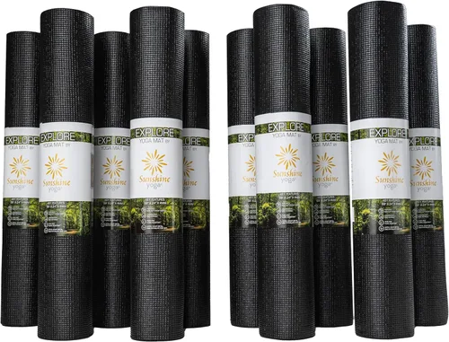 Paquete de 10 tapetes de yoga Explore de 68 x 24 pulgadas, tapete de entrenamiento antideslizante de 0.157 in de grosor, tapete de gimnasio Negro