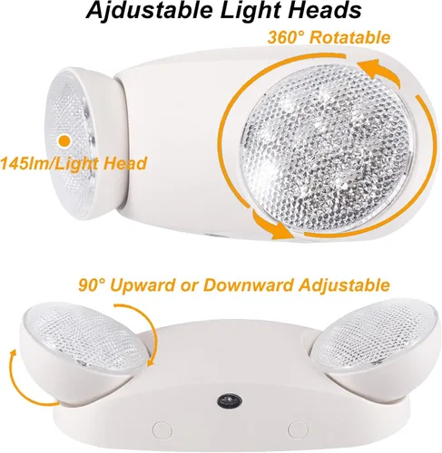 Miniatura 2 de GRUENLICH Luz LED de emergencia, accesorios de iluminación de salida con 2 cabezales LED de ojo de insectos y baterías de respaldo, calificación UL
