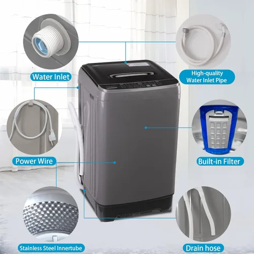 Miniatura 5 de Anukis Lavadora totalmente automática, capacidad de 13 libras, lavadora compacta con bomba de drenaje, 10 programas de lavado y 8 niveles de agua