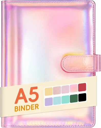 Miniatura 11 de Sooez Carpeta A6 de 6 Anillas, Cubierta de Planificador de Cuaderno Rellenable, Organizador Pequeño de Cuero Carpeta Vacía para Presupuesto, Diario