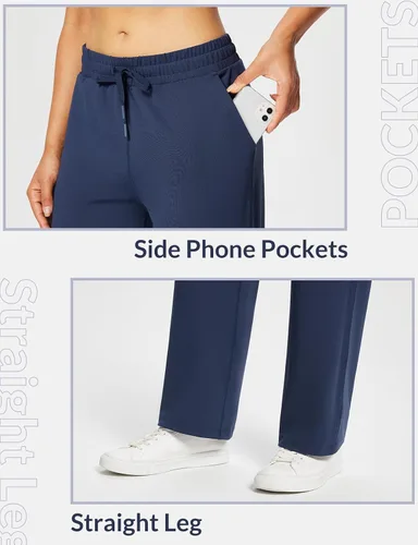 Miniatura 4 de BALEAF Pantalones deportivos de pierna recta para mujer, pantalones deportivos de pierna ancha, bolsillos elásticos y suaves para entrenamiento