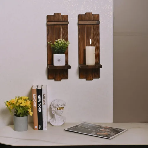 Miniatura 4 de Yorkmills Juego de 2 Apliques Decorativos de Pared, Portavelas de Pared Decoración Rústica del Hogar, Arte de Pared Estilo Granja Apliques de Velas