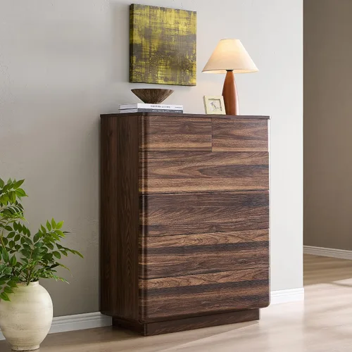 Miniatura 9 de ACCOHOHO Cómoda de 6 cajones para dormitorio, cómoda moderna de 42 pulgadas de altura, organizador de almacenamiento de madera con cajones grandes