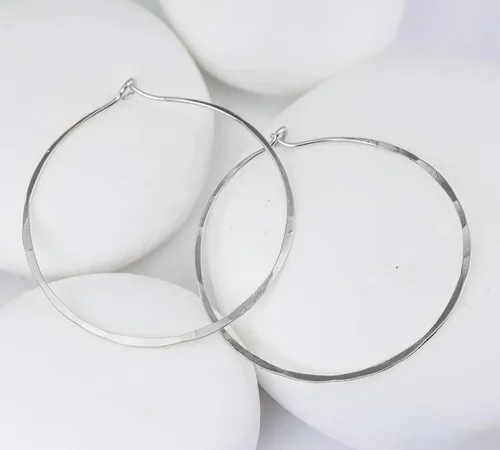 Miniatura 113 de Aretes de aro finos martillados, elegantes plata esterlina geométrica sólida, relleno de oro y relleno de oro rosa; para mujer por Lotus Stone