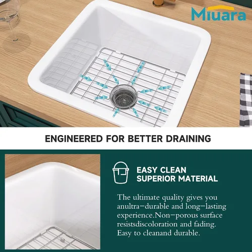 Miniatura 8 de Miuara Fregadero de barra de montaje inferior blanco de 18 pulgadas - Fregadero de cocina pequeño de montaje superior empotrable de 18"x18"x9