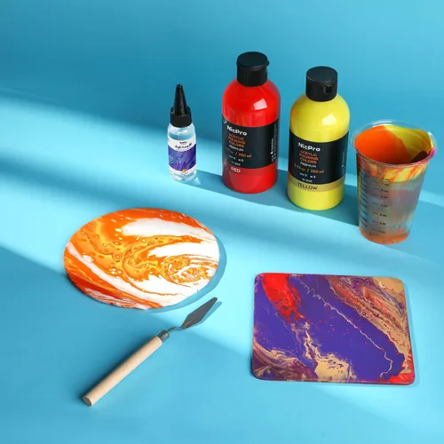 Miniatura 8 de Nicpro Kit de suministros de pintura acrílica de 14 colores, 8.45 onzas, gran volumen premezclado, juego a granel de pintura de alto flujo