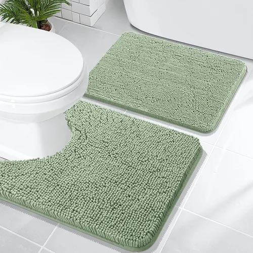 Miniatura 148 de OLANLY Juego de alfombras de baño de 2 piezas, alfombras de baño de chenilla suave y absorbente y alfombra de contorno en forma de U para inodoro