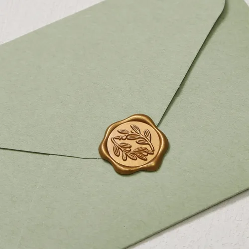 Miniatura 9 de UNIQOOO Calcomanías de sello de cera, calcomanías de sello de invitación de boda de rama de olivo, 50 calcomanías autoadhesivas de oro antiguo, Rama