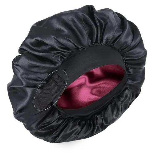 Miniatura 10 de Gorro de seda para dormir, gorro de satén de doble capa, ajustable, para mujeres negras, gorro de dormir reversible para sombreros de cabello rizado