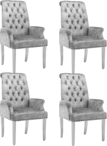 Miniatura 19 de LOULENS Lujosas sillas de comedor de terciopelo, sillas de comedor modernas tapizadas con capitoné, sillas de comedor con reposabrazos y patas