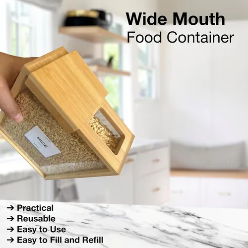 Miniatura 5 de AVARO Dispensador de alimentos – Dispensador de cereales de bambú de 2.2L para encimera y dispensador de arroz – Contenedores de almacenamiento