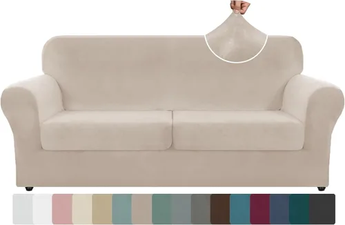 Miniatura 66 de ZNSAYOTX Funda de terciopelo de 3 piezas para sofá de 3 piezas con 2 fundas de cojín de asiento extra grandes, funda elástica para sofá de 2 plazas