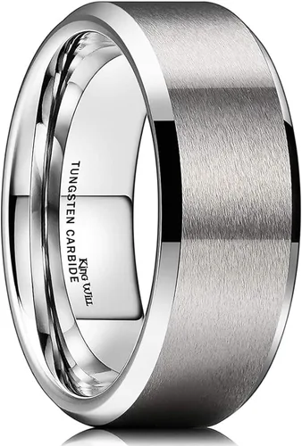 Miniatura 94 de King Will Anillo de boda de tungsteno para hombre, disponible en 15/64 a 25/64 de pulgada (6 a 10 mm), negro/plata, acabado mate, borde pulido
