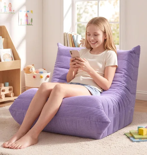 Miniatura 18 de Sillones tipo puf para adultos, puf gigante con espuma viscoelástica, sillón puf con relleno, piel sintética, para la sala, dormitorio u oficina azul