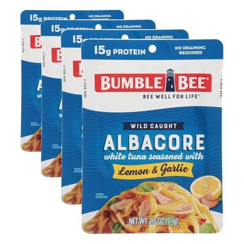 Miniatura 10 de Bumble Bee - Atún blanco de aleta Albacore en agua en sobres de 71 g - Paquete de atún capturado de forma salvaje listo para comer - 16 g