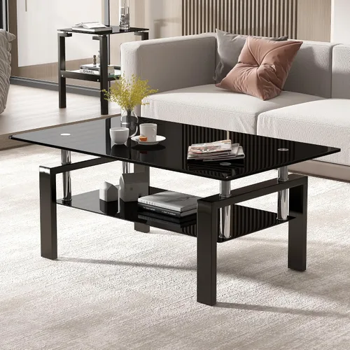 Miniatura 6 de Mesa de centro rectangular de vidrio para sala de estar, con mesa de vidrio templado y capa de MDF, para sala de estar y oficina
