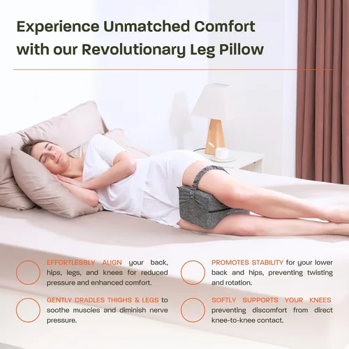 Miniatura 2 de Almohada de rodilla refrescante para personas que duermen de lado con correa y 2 fundas - Almohada de espuma viscoelástica para piernas para dormir