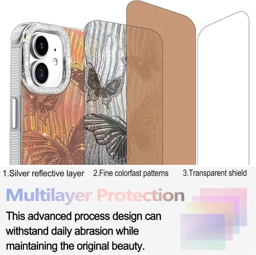 Miniatura 3 de I-MGAE-IN-AR Funda compacta para iPhone 11, diseño de mariposa, marco de protección de lente de cámara con diamante 3D, bonitas fundas protectoras