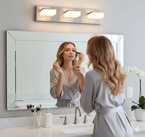 Miniatura 7 de Luces de Tocador de Níquel Cepillado para Baño - Lámpara de Tocador de 3 Luces - Apliques de Pared LED Regulables - Luz Diurna 5500K - Elegantes