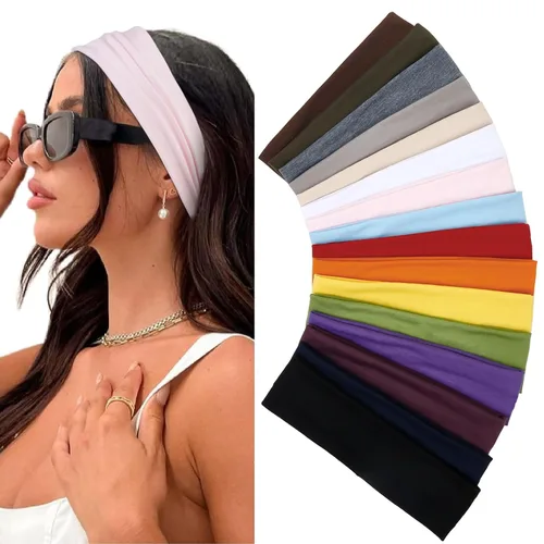 Miniatura 15 de Huachi Diademas antideslizantes para mujer, paquete de 16 bandas elásticas deportivas para el cabello para mujer, diadema de tela de algodón suave