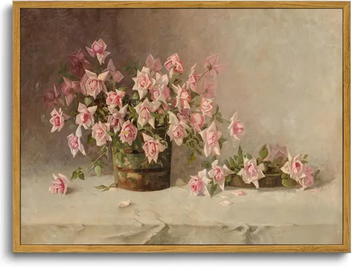 KISSFOX Arte de Pared con Marco Floral Vintage Arte de Pared de Flores Rosas Pinturas Cuadros Decoración de Pared Granja Moderna Rosas Impresiones