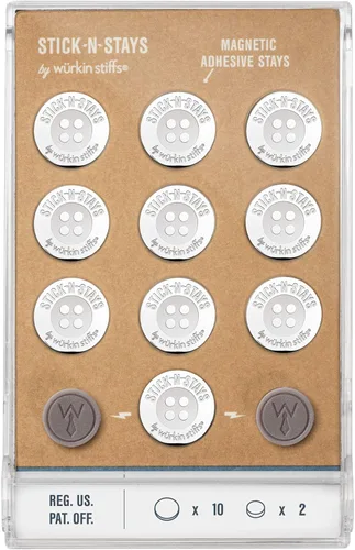 Miniatura 4 de Stick-N-Stays Magnetic Collar Stays by Würkin Stiffs Silver Includes 10 Magnetic Adhesive Stays and 2 Power Button Magnets Great for Polos Gift