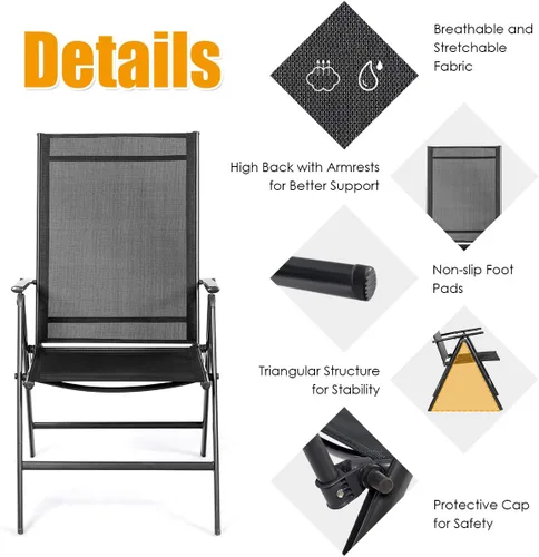 Miniatura 4 de Giantex Juego de 2 sillas de comedor para patio, sillas plegables para exteriores, sillas de camping portátiles con tela transpirable, sillas