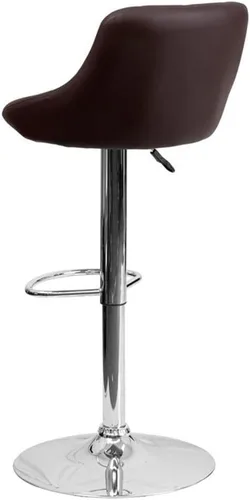 Miniatura 4 de Pemberly Row Quilted Bucket Seat Adjustable Bar Stool, Brown Vinyl Upholstery, Chrome Base with Footrest, Swivel Counter to Bar Height Stool for