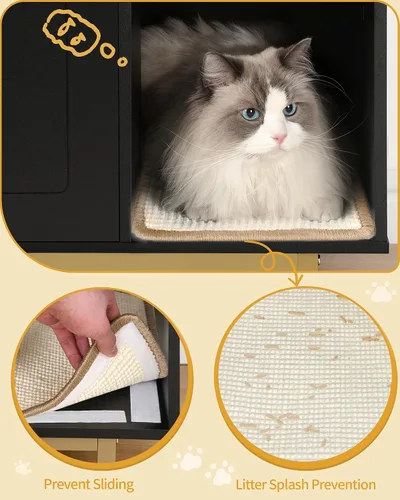 Miniatura 5 de Hzuaneri Caja de arena para gatos, mueble oculto con almacenamiento, armario grande de madera con alfombrilla de sisal, baño moderno para gatos
