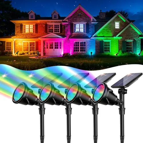 Miniatura 12 de ROSHWEY Focos solares para exteriores, focos de 600 lúmenes, impermeables, iluminación exterior de inundación para entrada, patio, jardín, paisaje