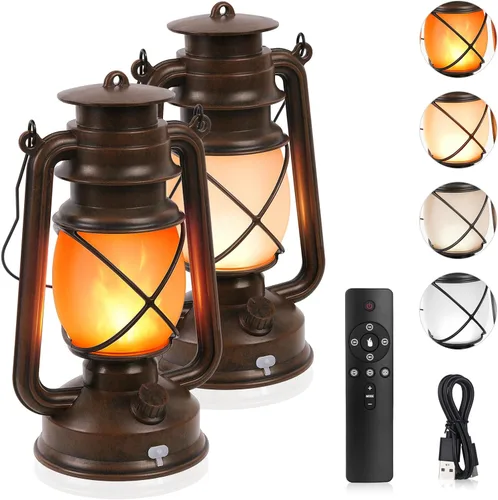 Miniatura 8 de Linterna Solar para Exterior Impermeable, Luces Solares LED Vintage con Llama Parpadeante, Lámparas de Camping, Linterna Rústica Colgante de Carga