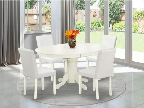 Miniatura 2 de HomeStock El juego de mesa de comedor de 5 piezas incluye una mesa de cocina ovalada con hojas y 4 sillas de comedor Parson de piel sintética