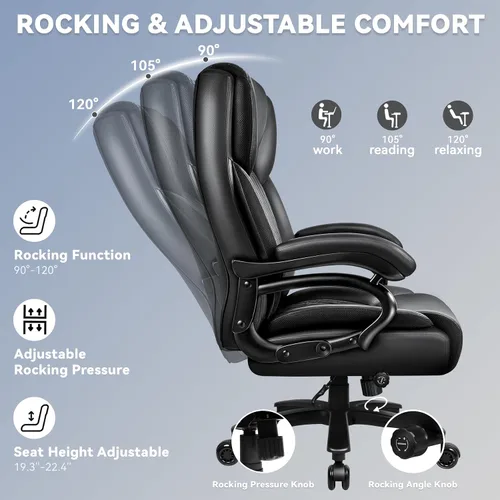 Miniatura 7 de Silla de oficina grande y alta, 500 libras, silla de cuero de oficina ejecutiva resistente para personas pesadas, silla de oficina ergonómica