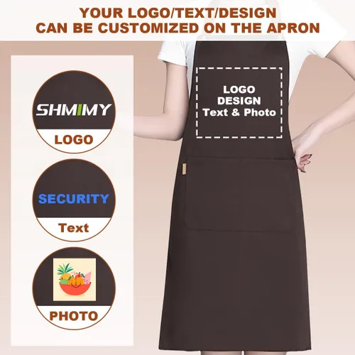 Miniatura 2 de Delantal personalizado personalizado Ropa de trabajo tela para hombres mujeres cocina delantales con bolsillos nombre texto logotipo imagen